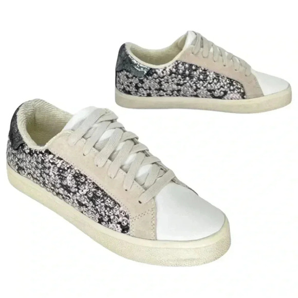 AQUA Womens Sneakers 6M Tess Grey Snake Print Leather Silver Studded - Picture 4 of 16
